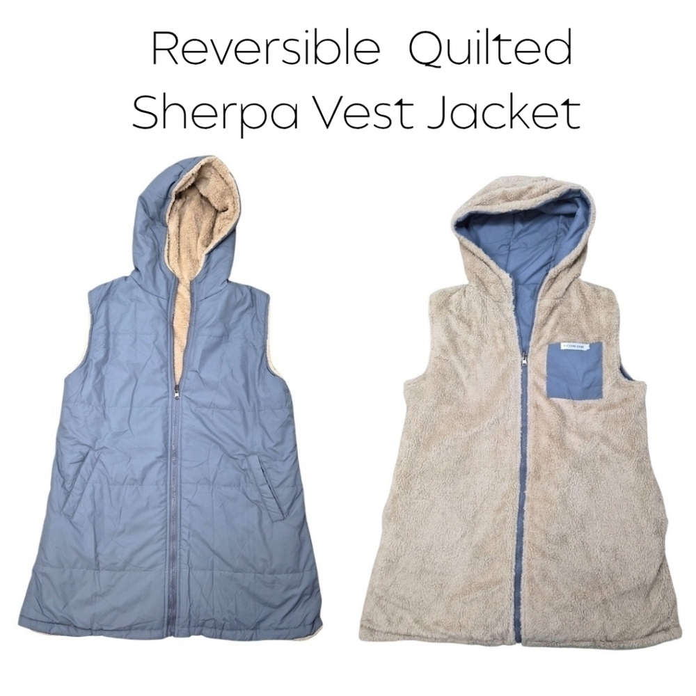 Puffer Vest Reversible Quilted Sherpa Hooded Zip Vest Coat Jacket Size Medium